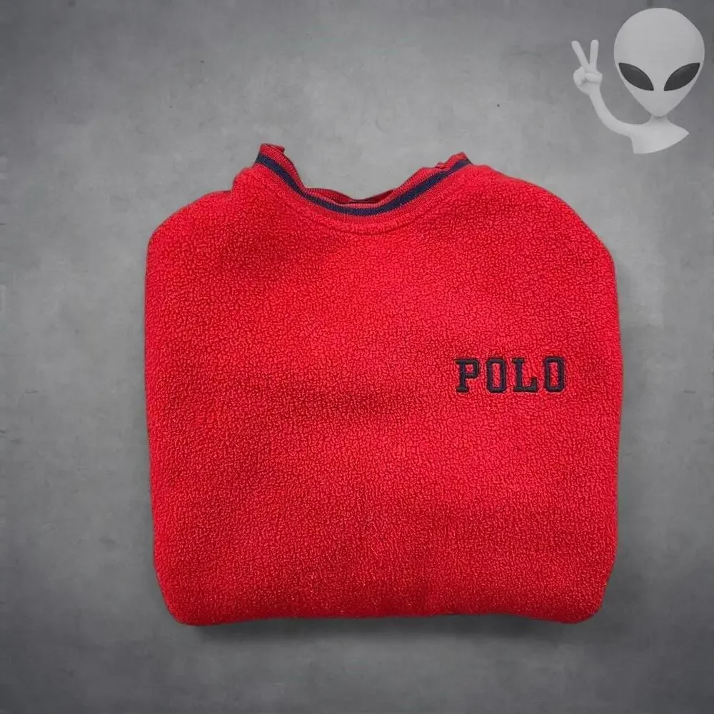 Vintage 90s Polo Ralph Lauren Fleece Crewneck Sweatshirt Mens L Red Spellout